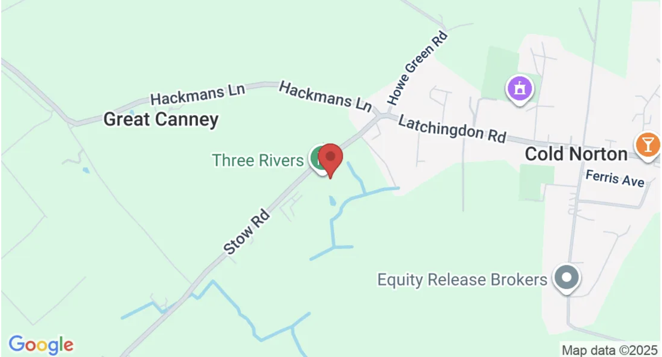 Map showing Three Rivers Golf and Country Club, Cold Norton, near Chelmsford