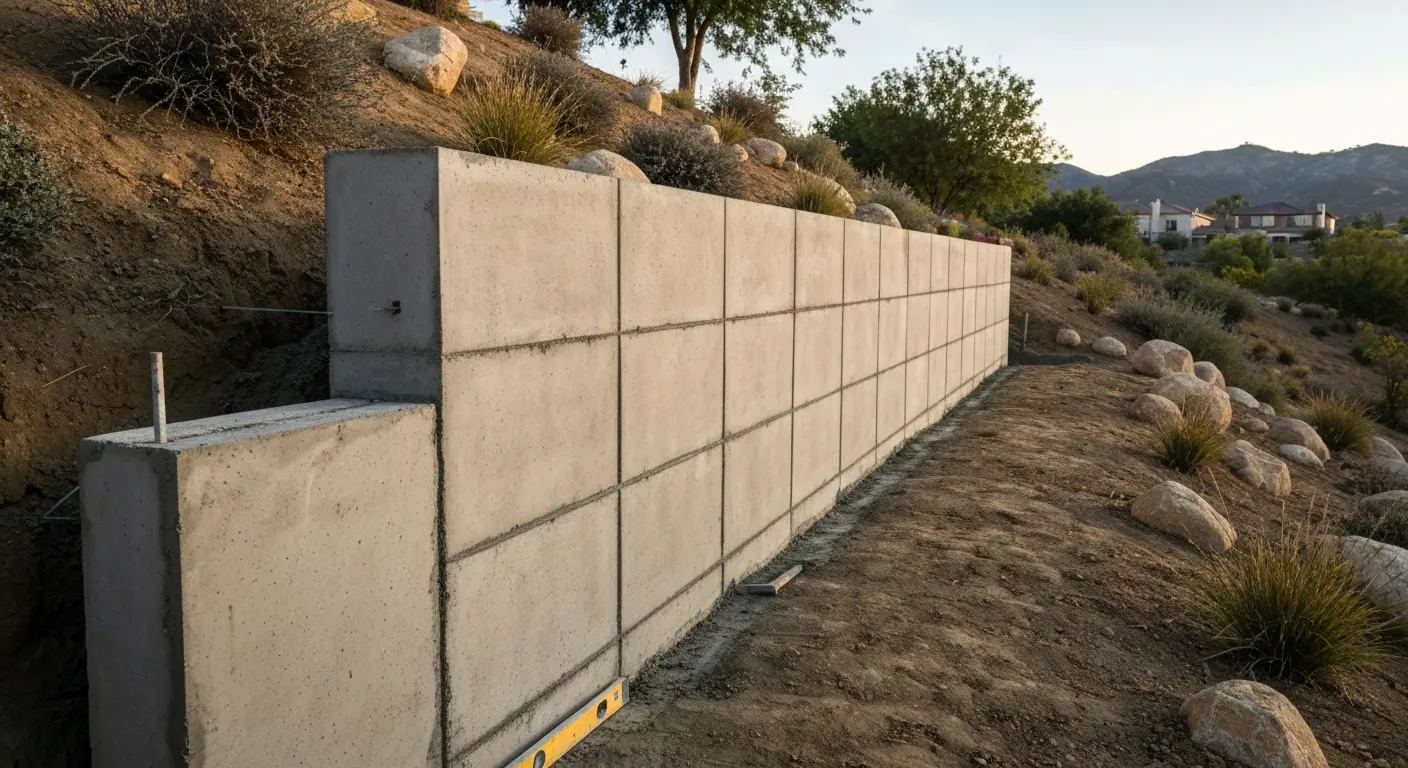 Poured concrete retaining wall