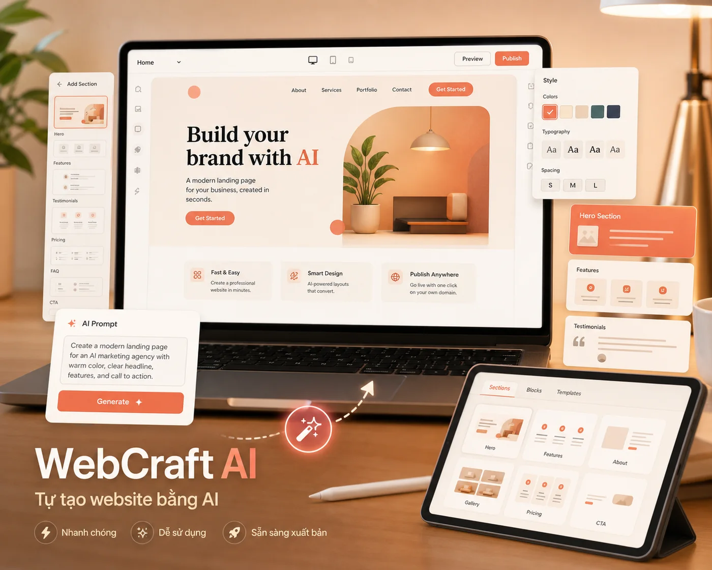 Qua tang WebCraft AI tao website bang AI