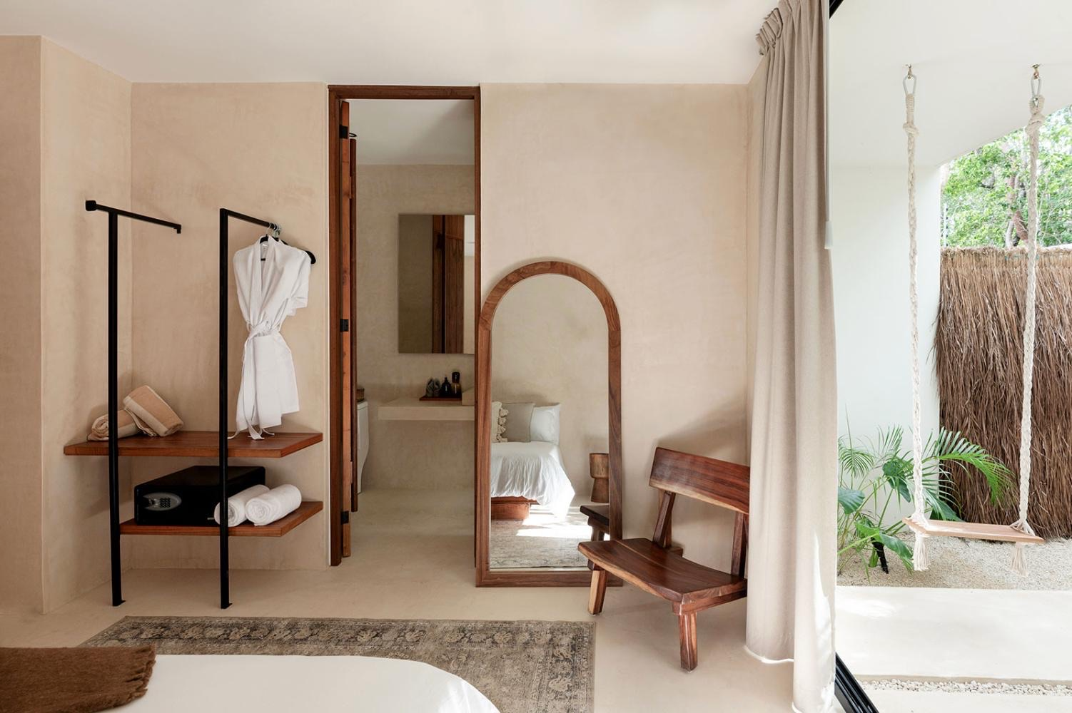 Villa bathroom with garden views