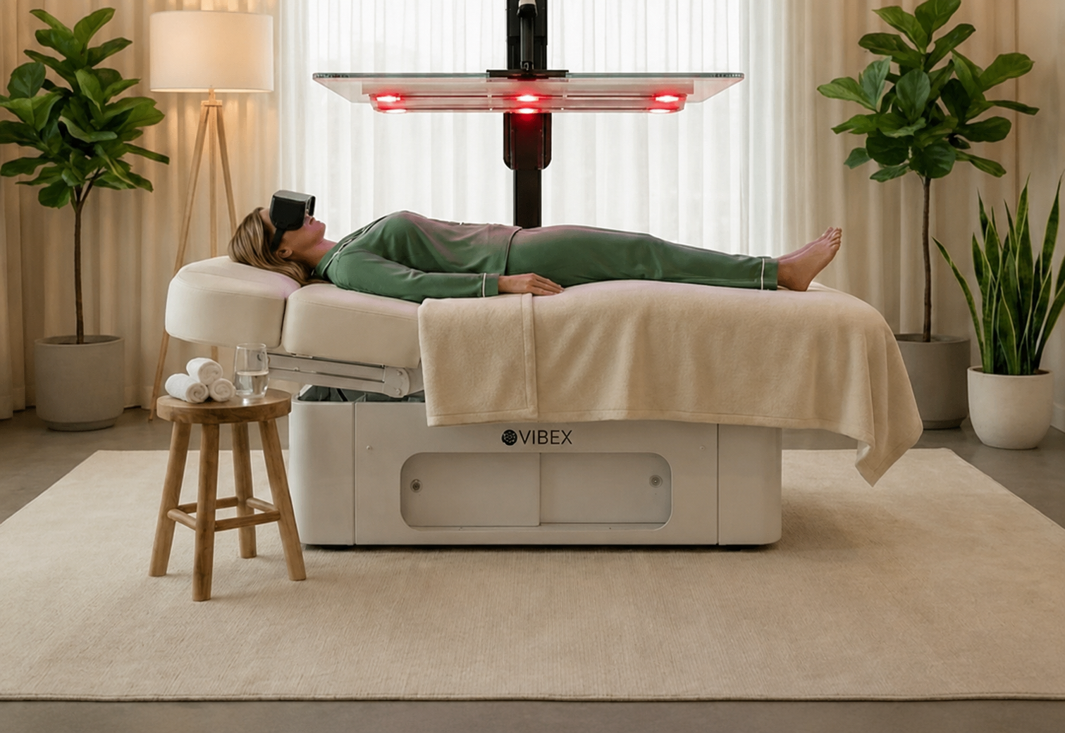 Client relaxing in the VIBEx Wellness Bed
