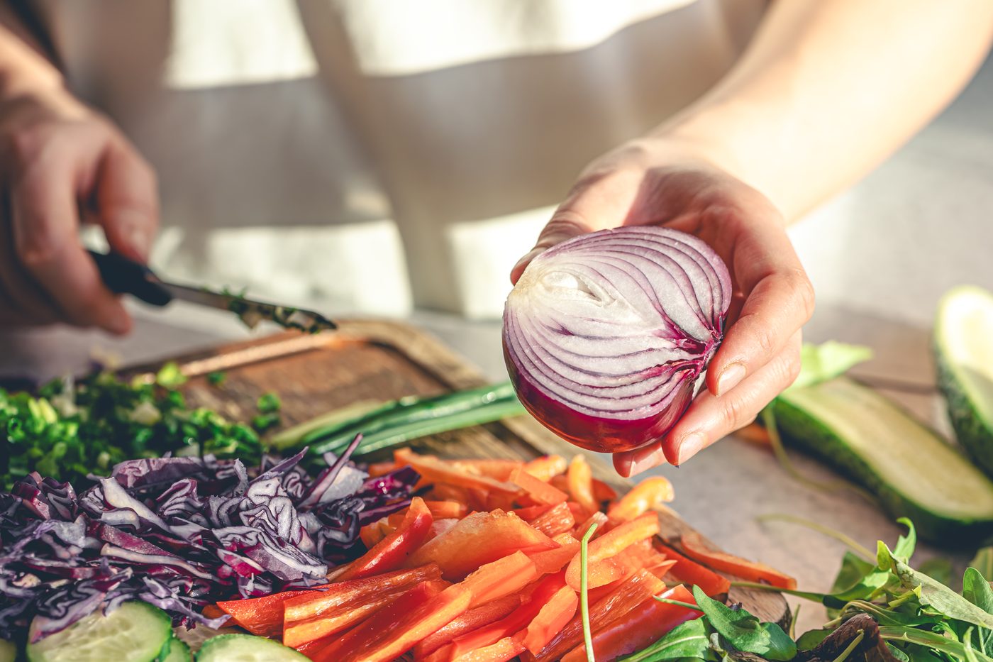 Fresh vegetables being prepared for a meal