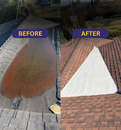 Before and after roof repair Grandmark Fresno