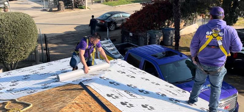 Grandmark crew installing roofing Fresno