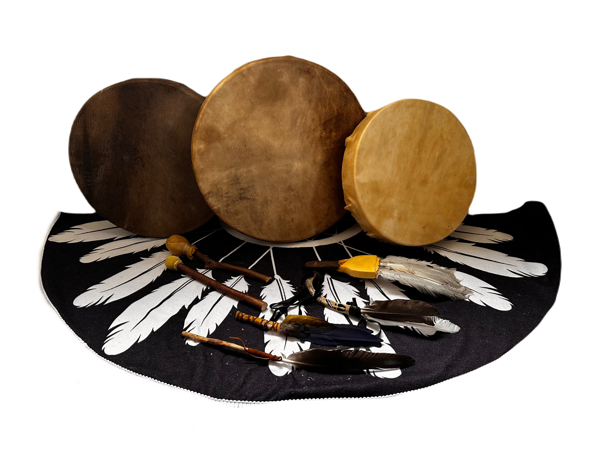 Handcrafted drums and ceremonial tools prepared for the Solstice Drum Crafting Ceremony