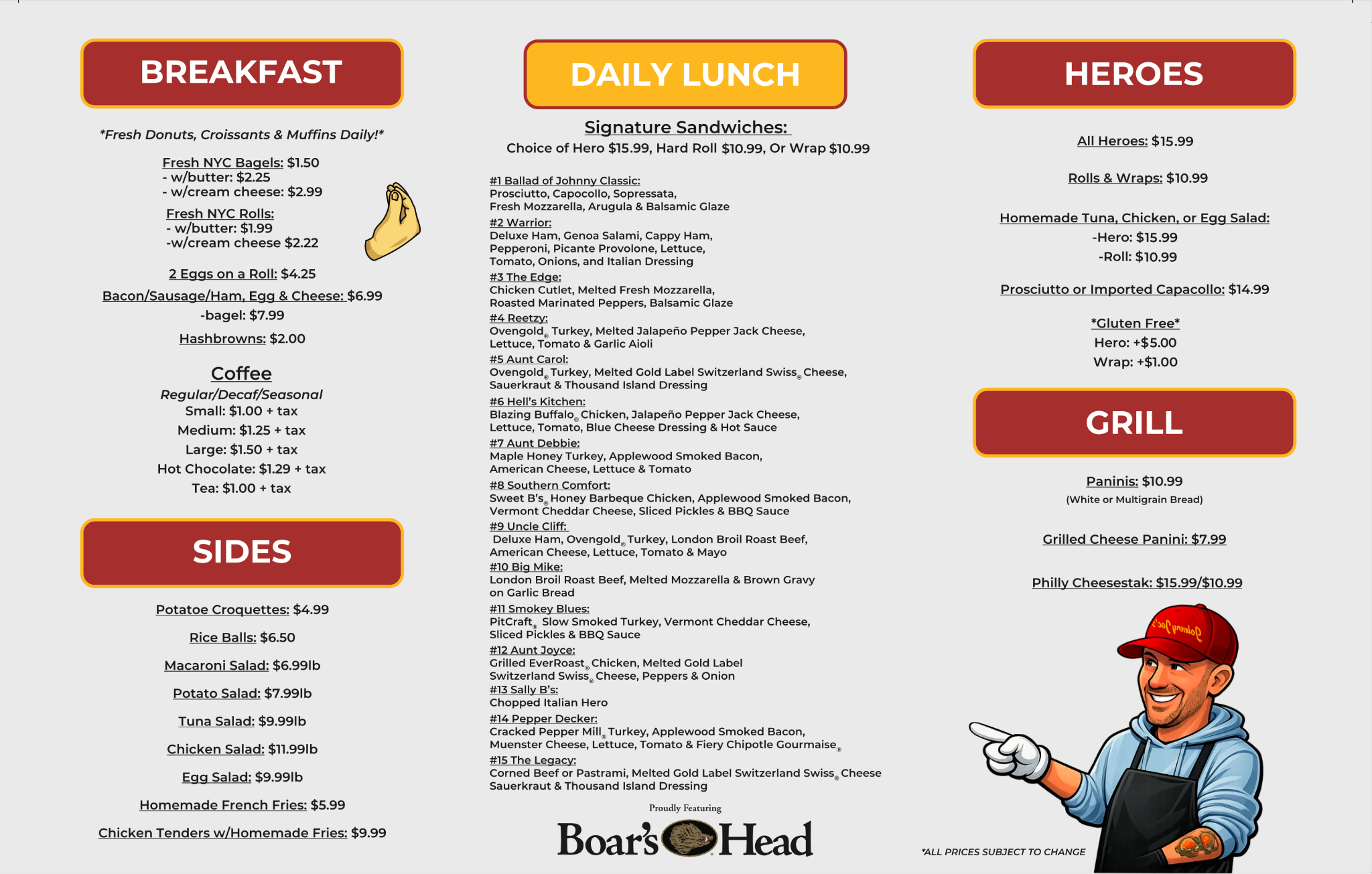 Johnny Joe's catering menu page 2