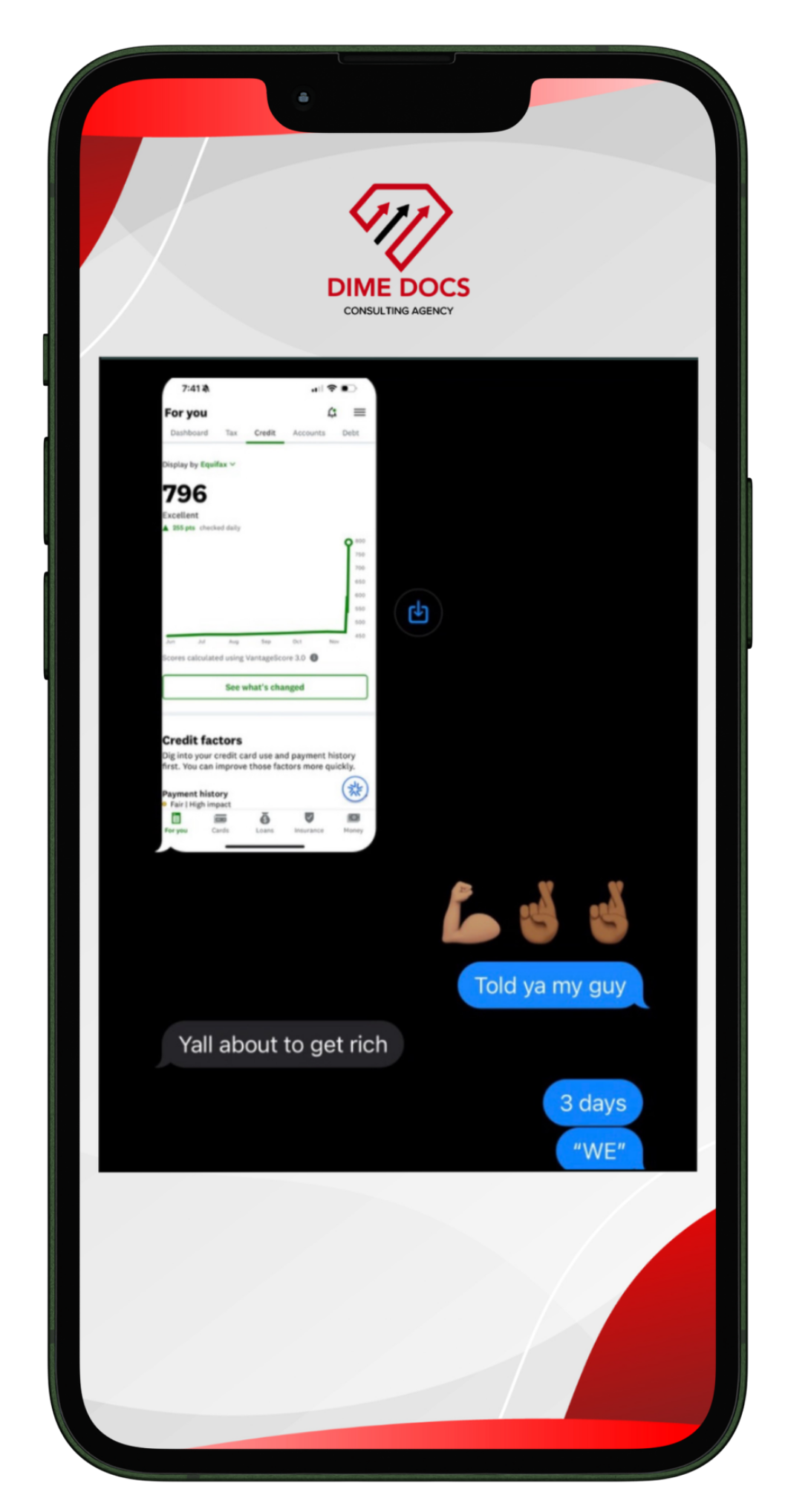 Client screenshot showing a 796 credit score
