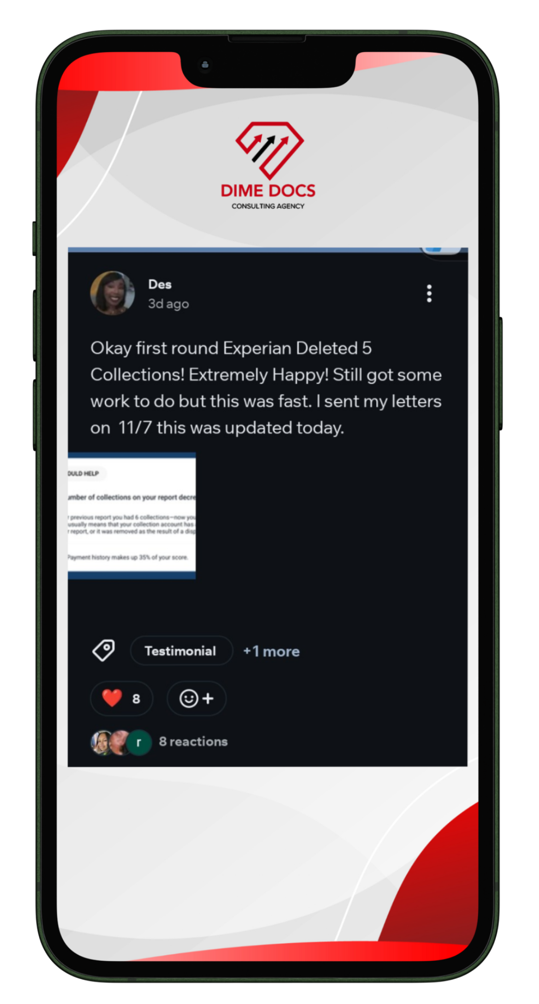 Client message from Dee — Experian deleted five collections