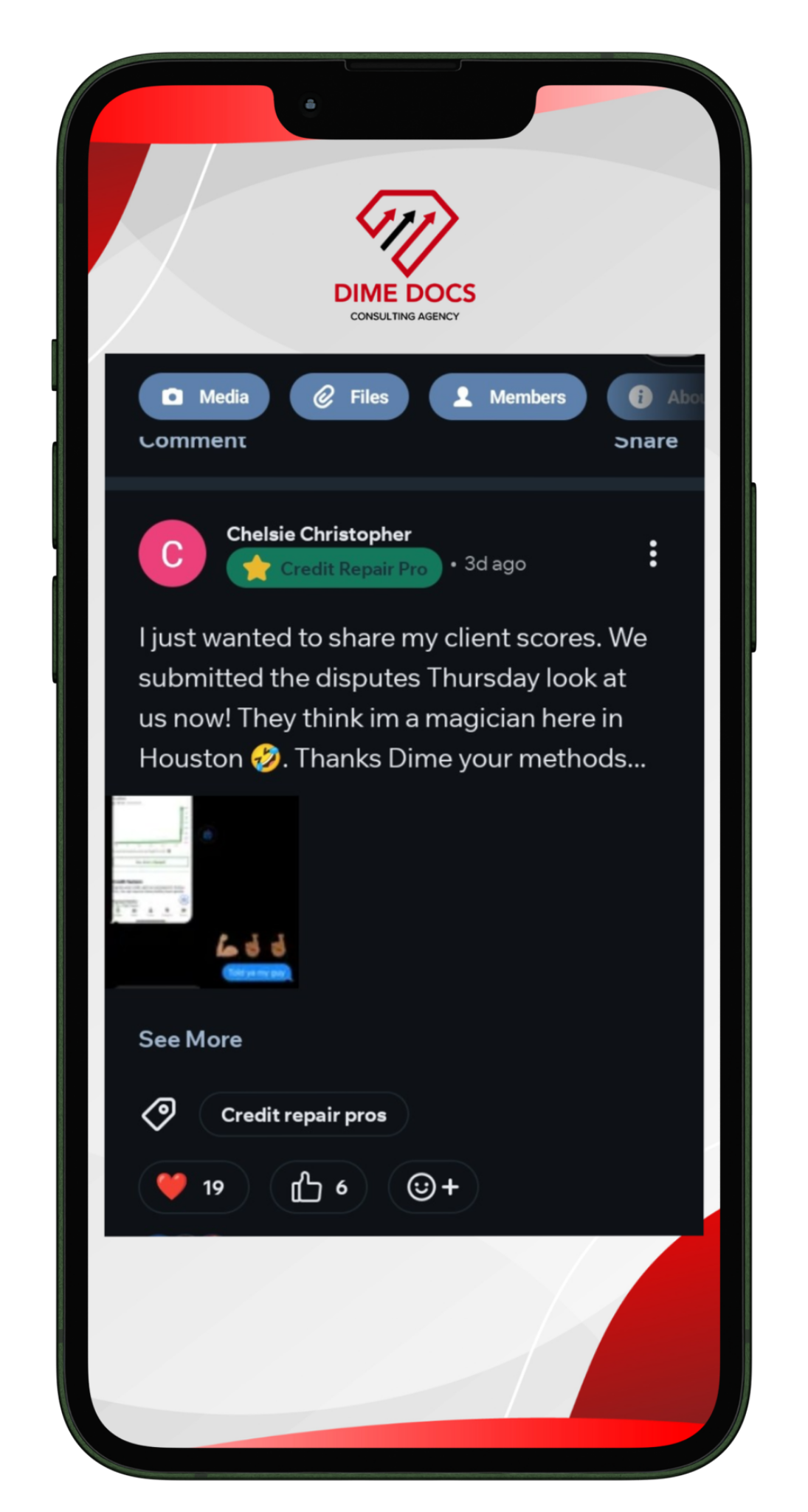 Client message from Chelsie Christopher in Houston about her own clients' score results
