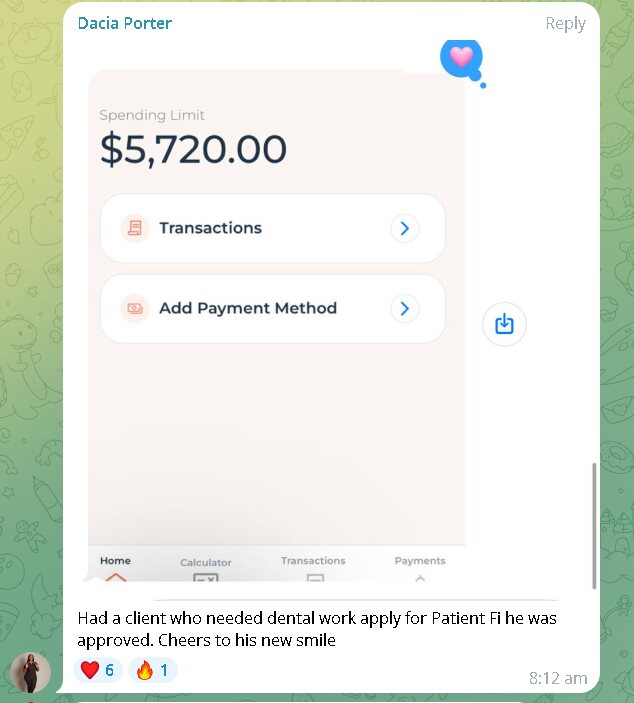 Client message from Dacia about her credit results