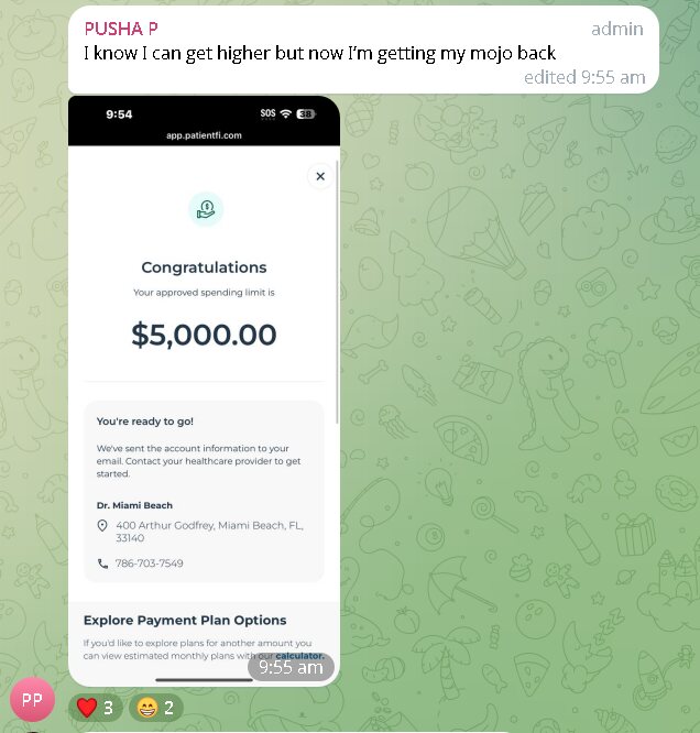 Client message from Pusha about her credit results
