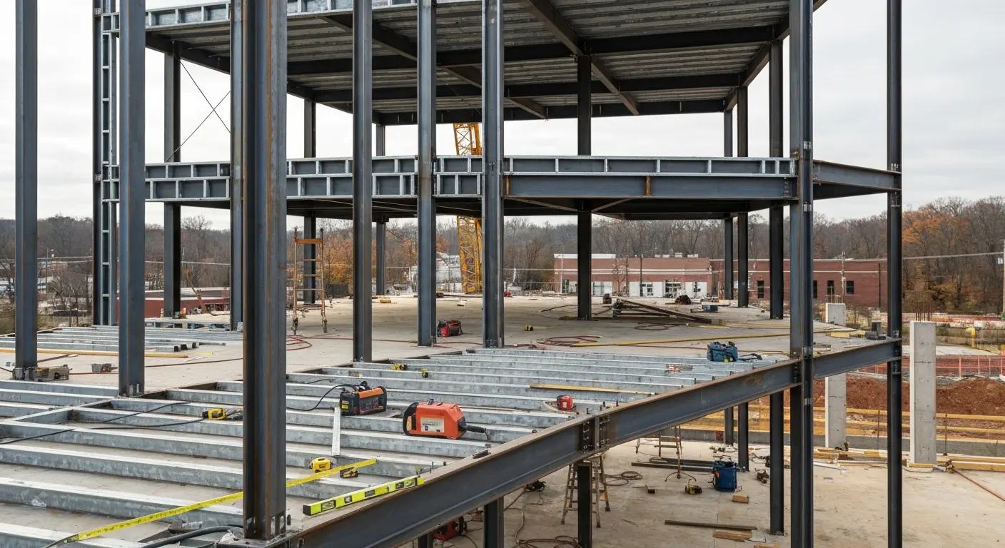 Multi-story steel frame assembly