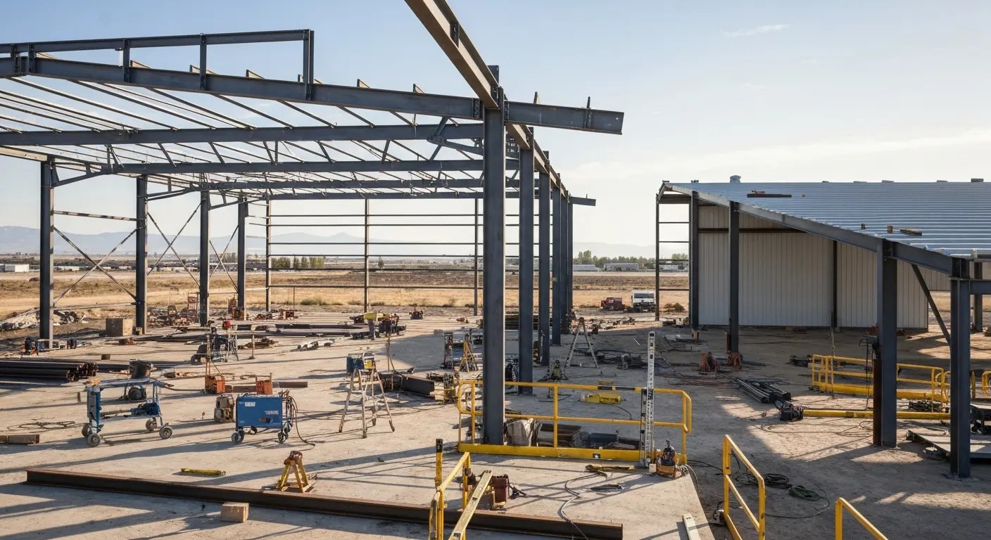 Shop building steel framework