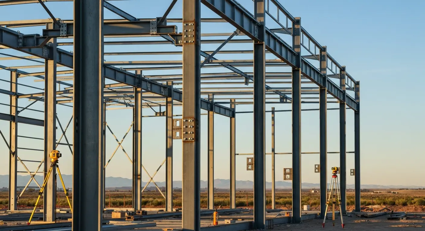 Steel building framework erection