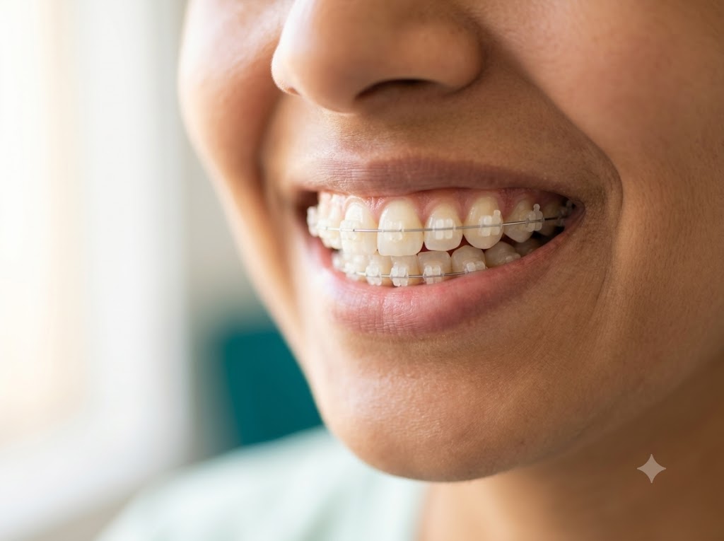 Ceramic braces with tooth-coloured brackets