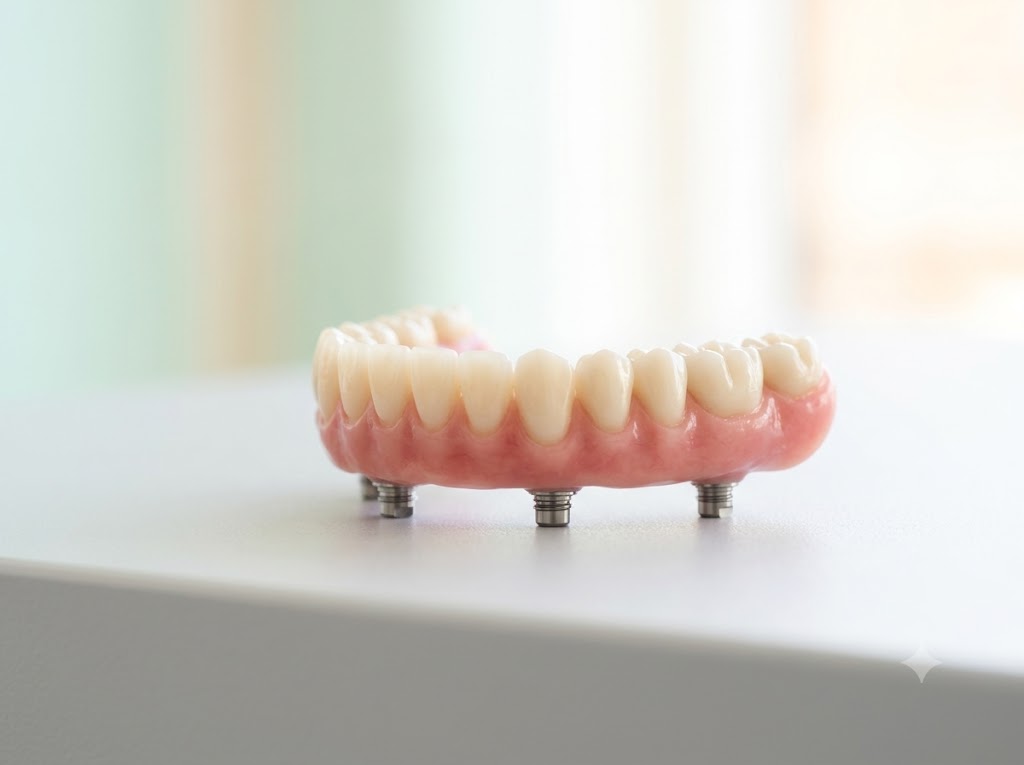 A full arch of fixed teeth supported on implants