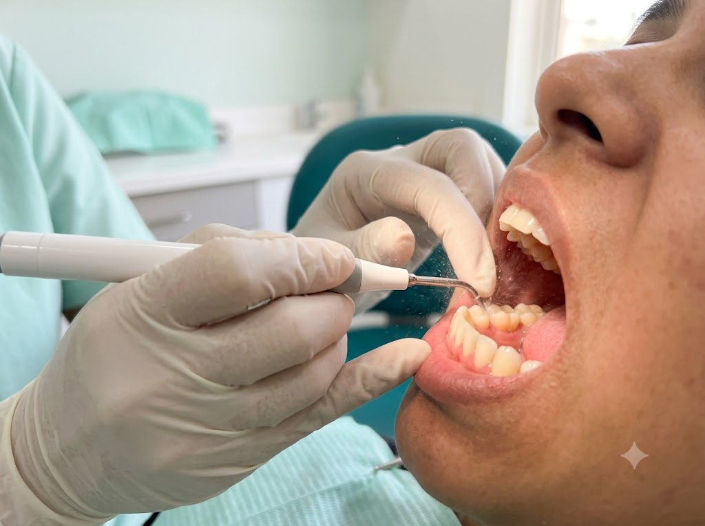A dental scaling and polishing treatment removing surface stains