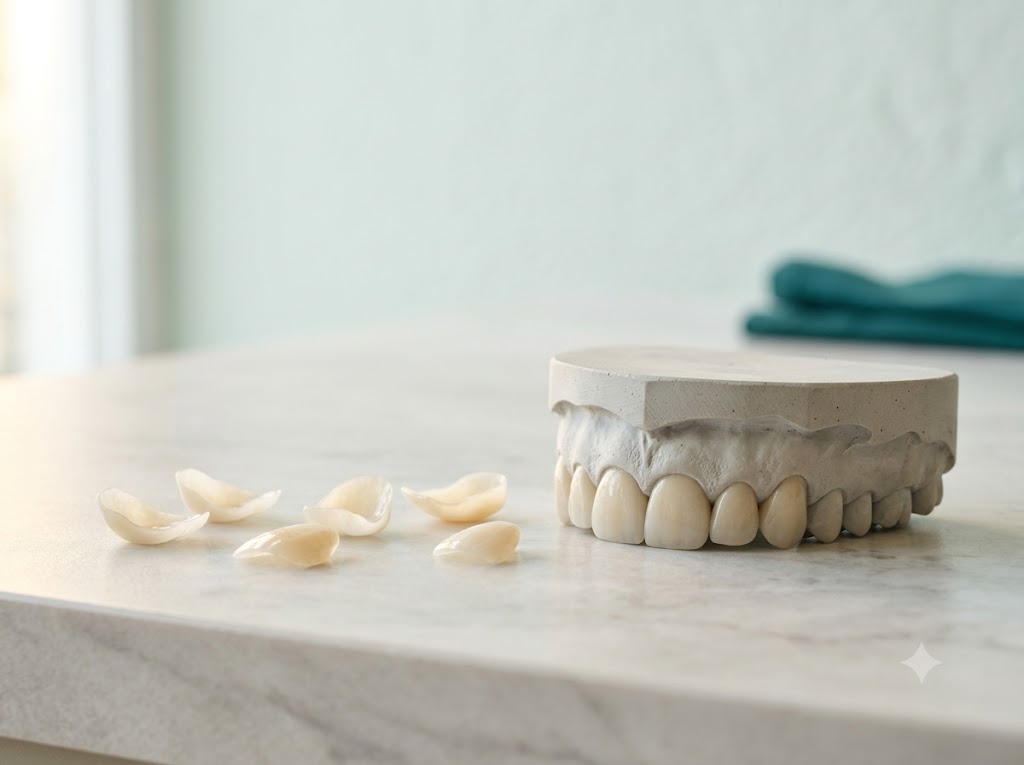 Dental veneers being fitted to the front teeth