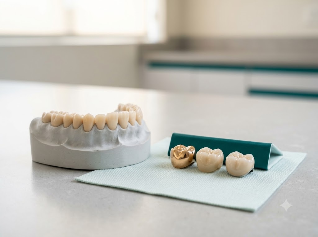 A dental crown and gum reshaping as part of cosmetic treatment