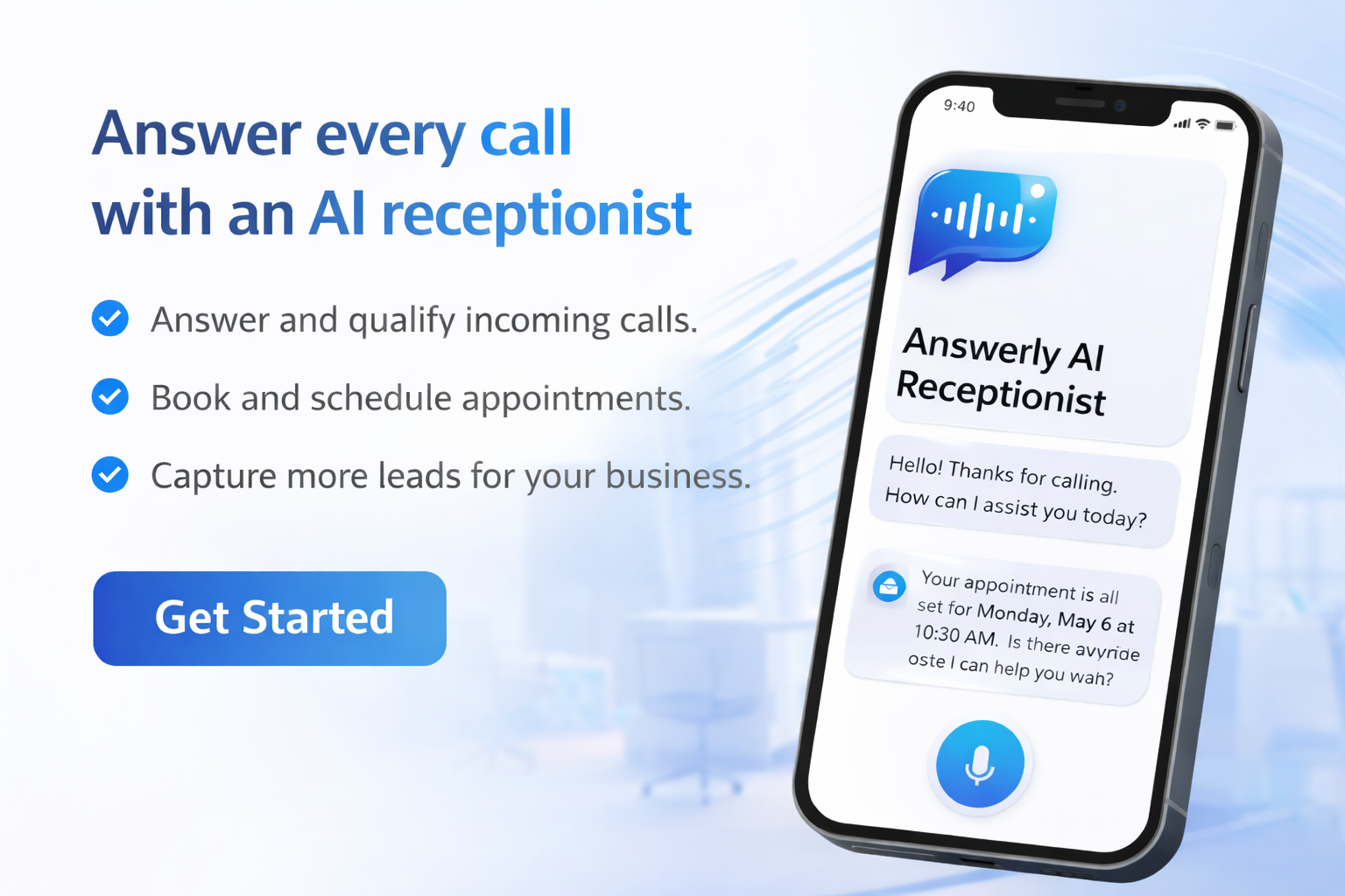 Answerly AI Receptionist answers every call and captures leads