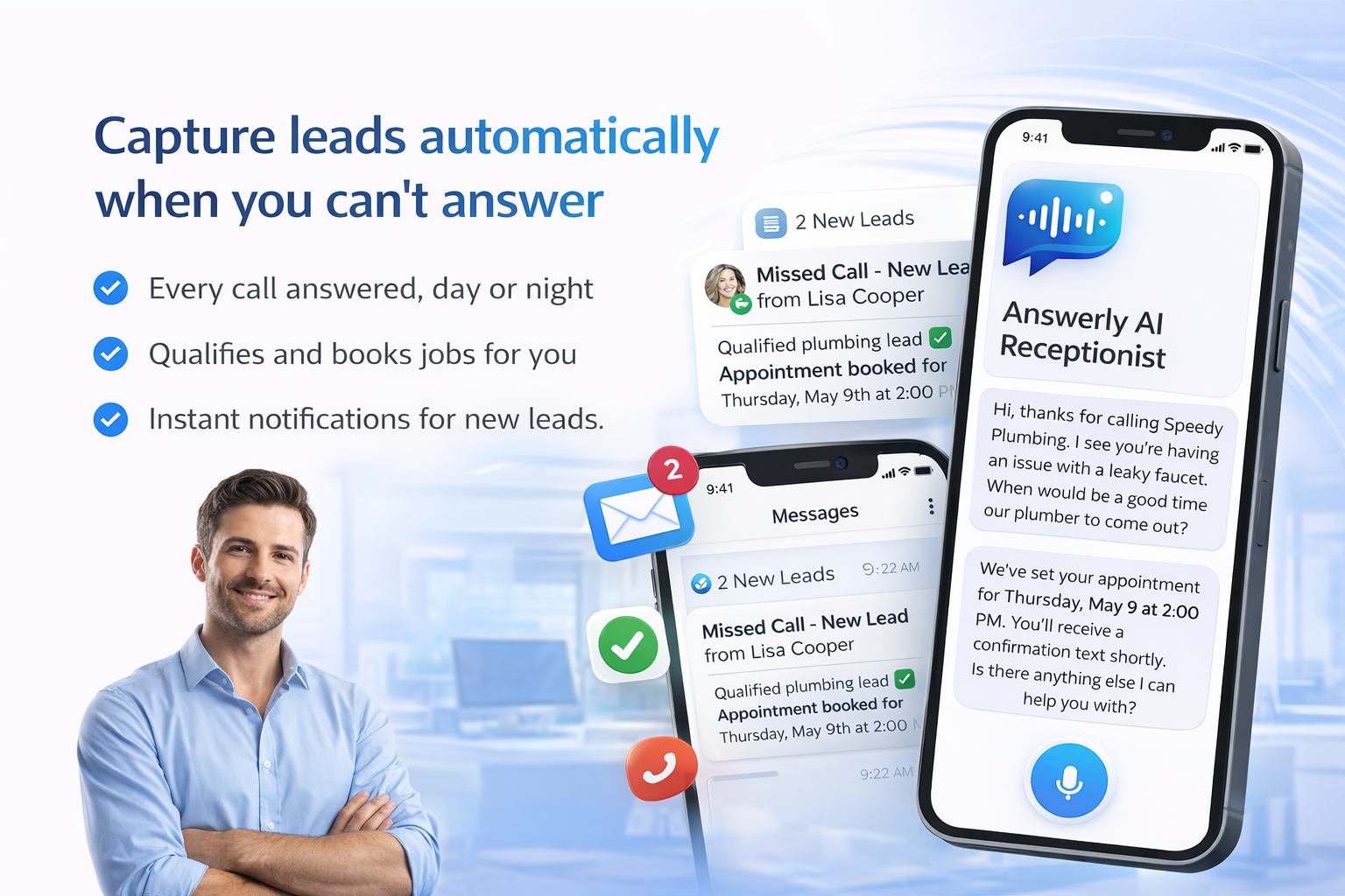 AI Receptionist captures leads automatically when business owners cannot answer
