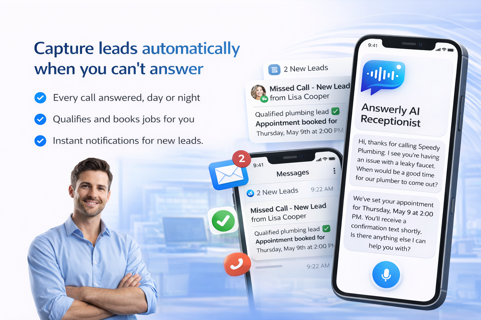 AI Receptionist captures leads automatically when business owners cannot answer