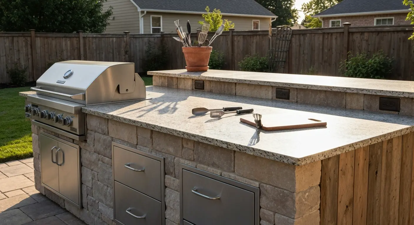 Full outdoor kitchen with counters and grill
