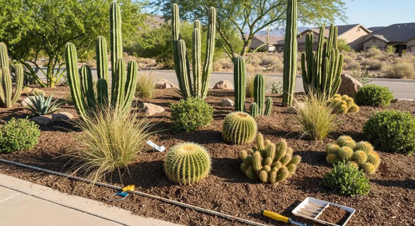 Softscape planting design with desert plants