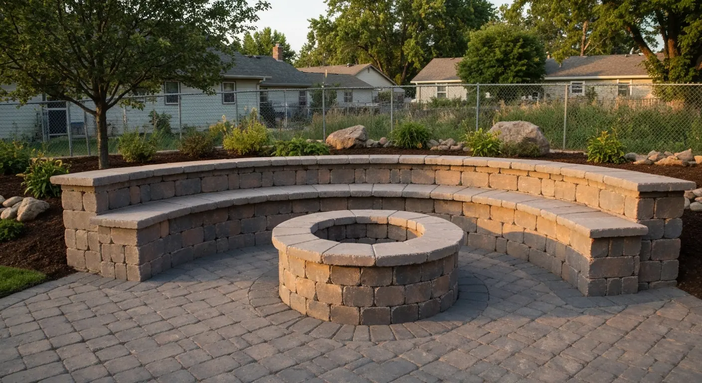 Hardscape seating around fire pit