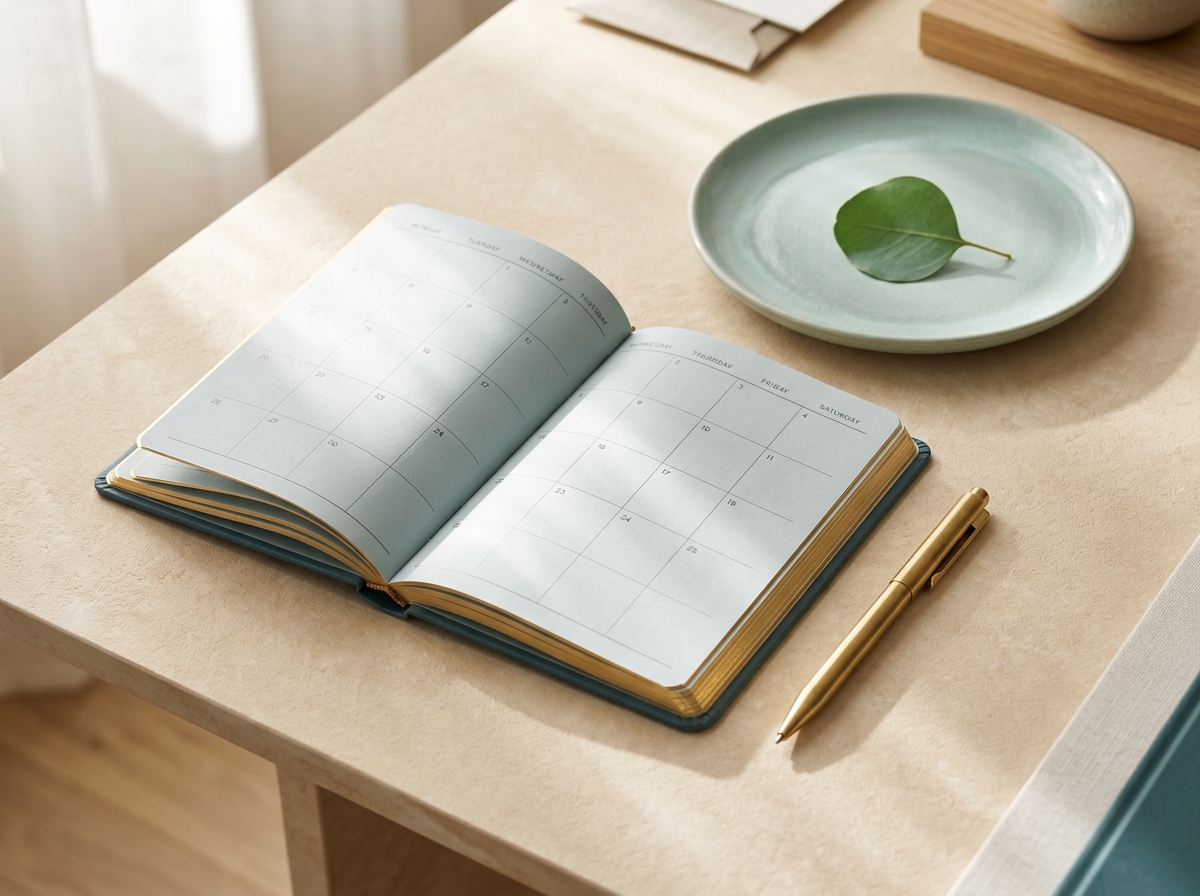Sleek workspace with diary calendar
