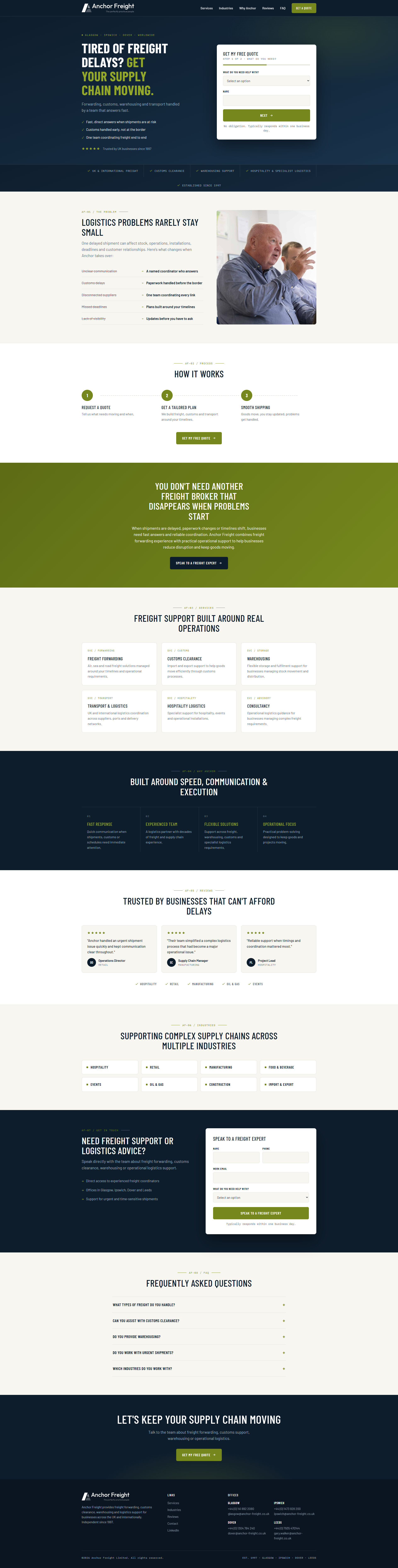 Anchor Freight landing page