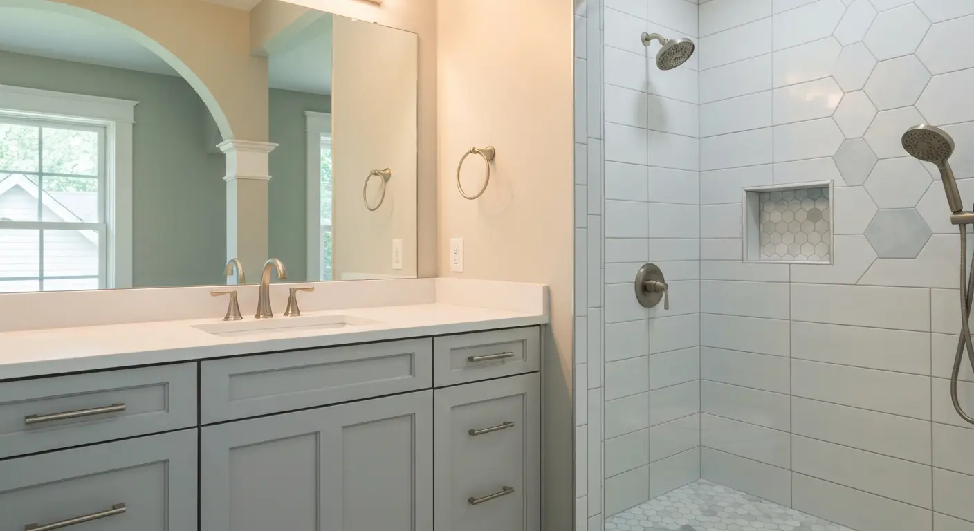 Updated bathroom with tile shower