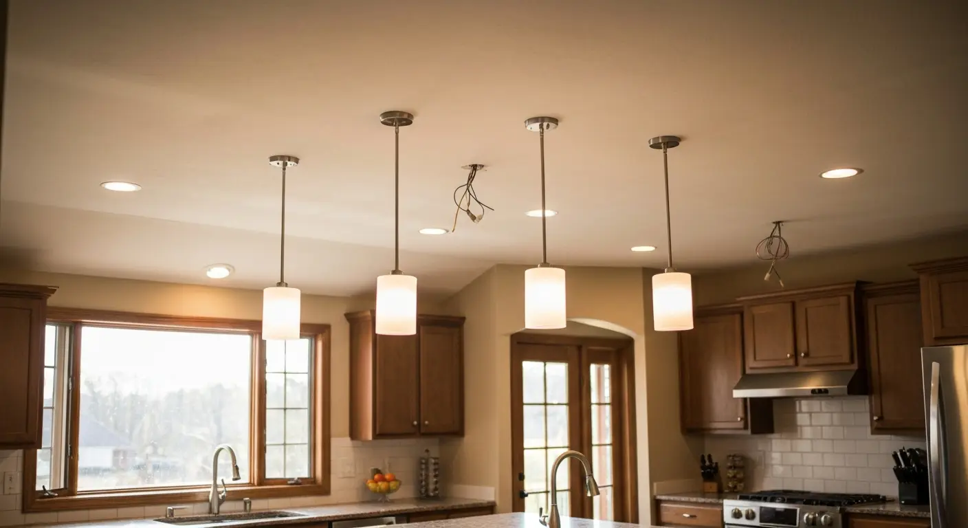 Kitchen pendant lights and recessed lighting