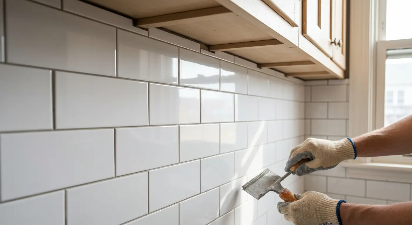 Modern kitchen backsplash tile installation