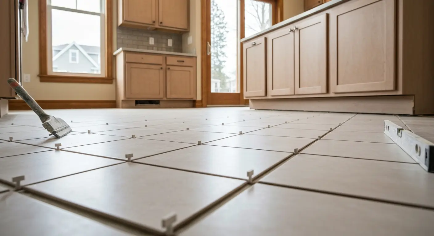 Ceramic tile kitchen floor installation