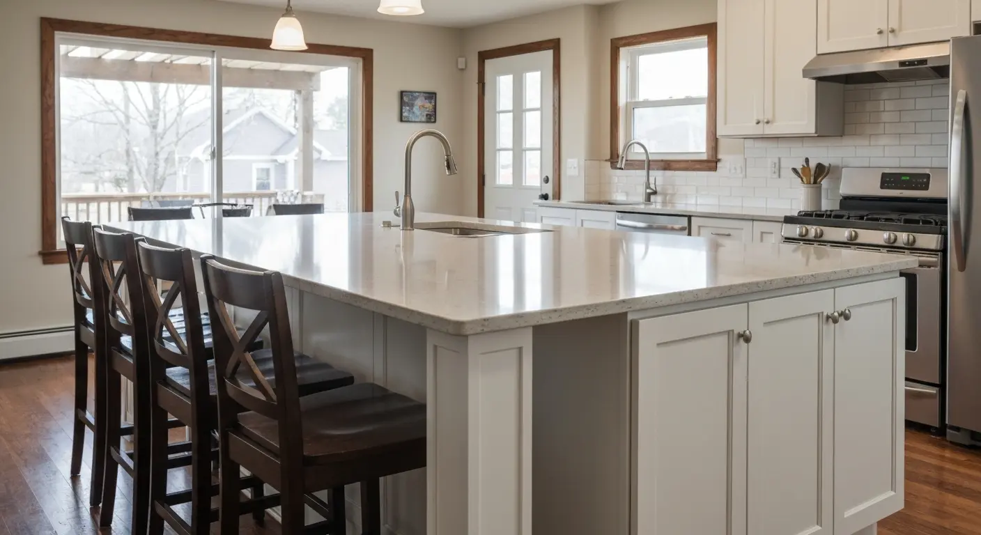 Kitchen island with seating in Shelby Township home