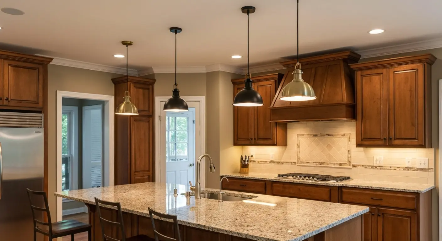 Pendant lights over island