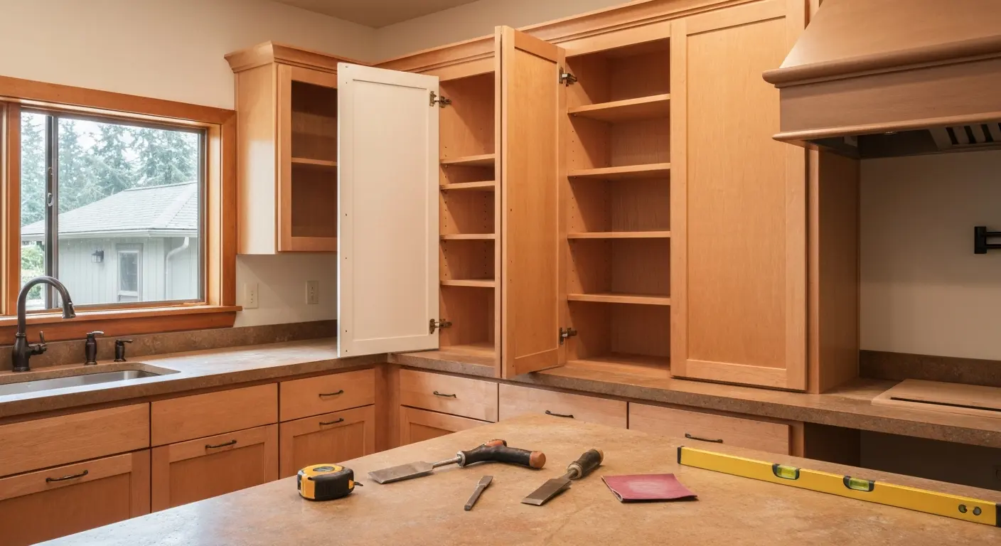Custom cabinet installation in kitchen