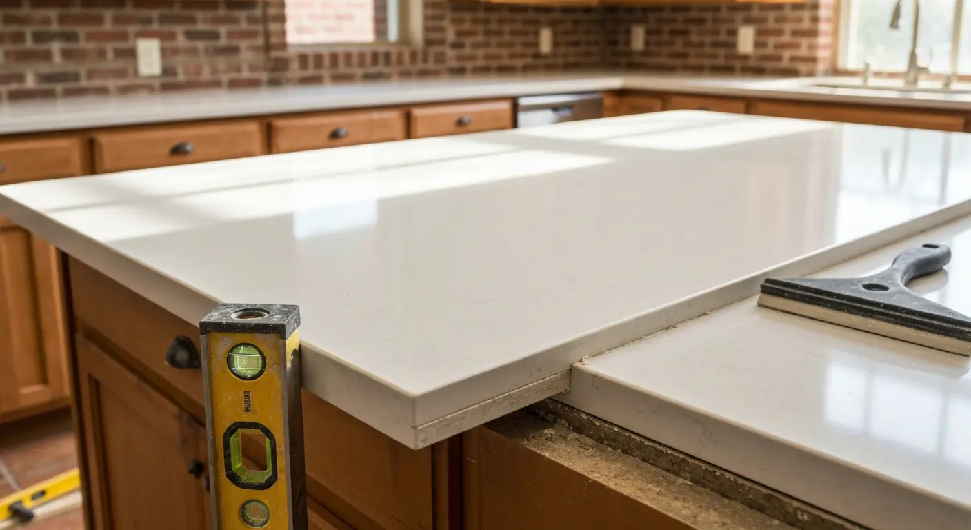 Countertop material samples and installation