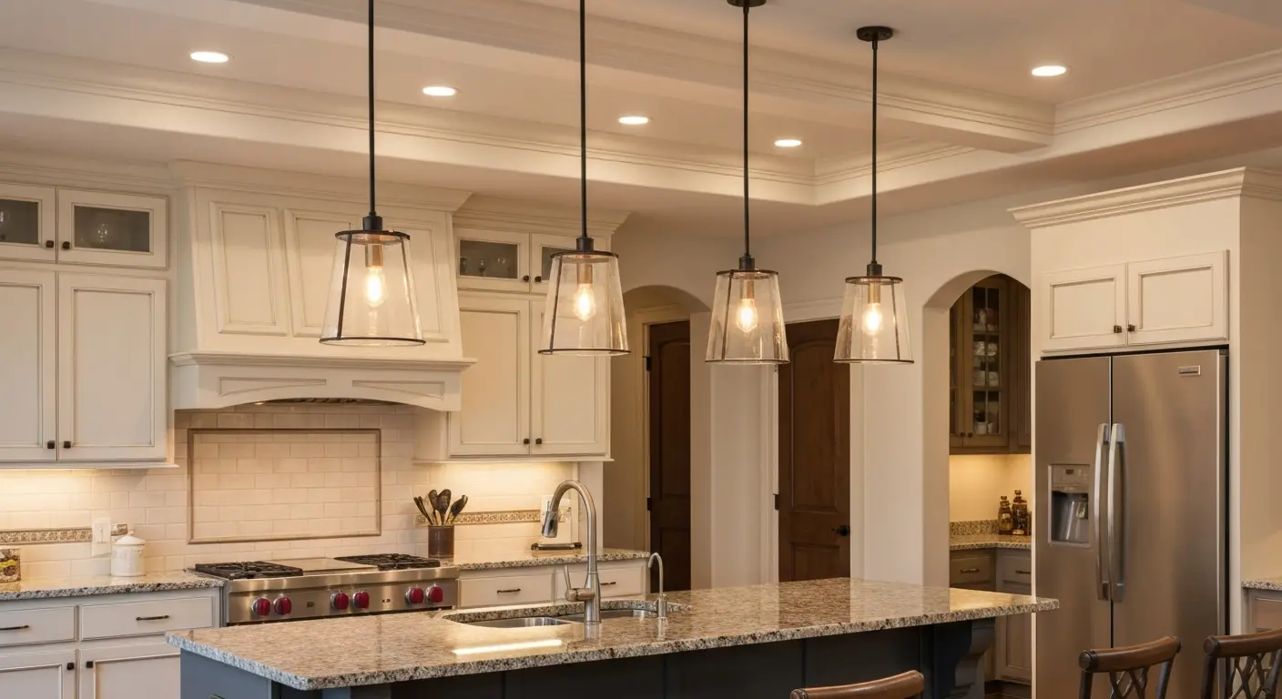 Pendant lighting above kitchen island