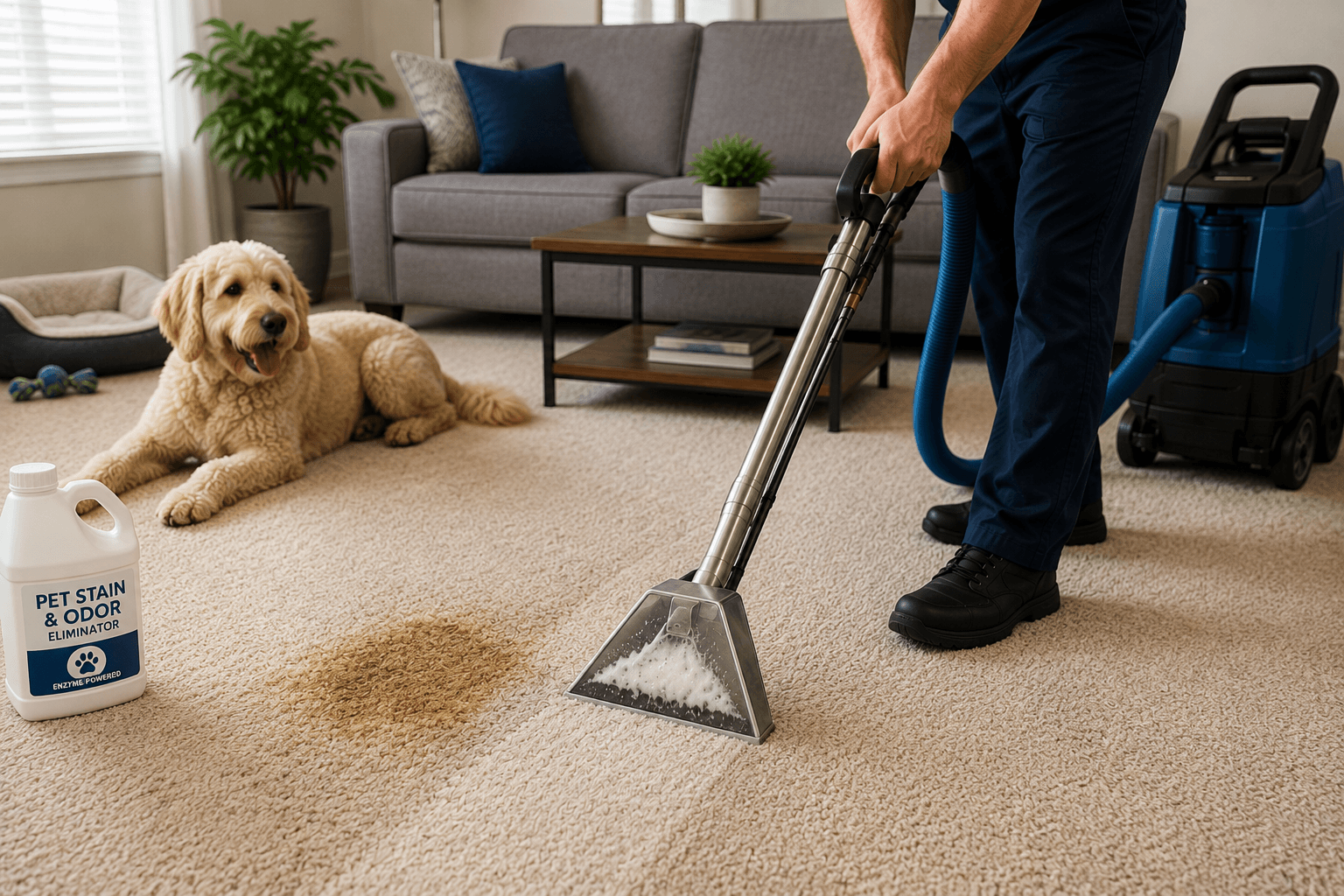Pet stain and odor removal from carpet