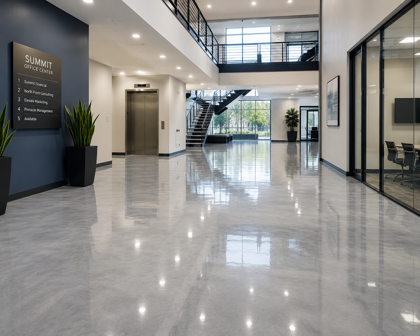 Coated floor in a commercial office