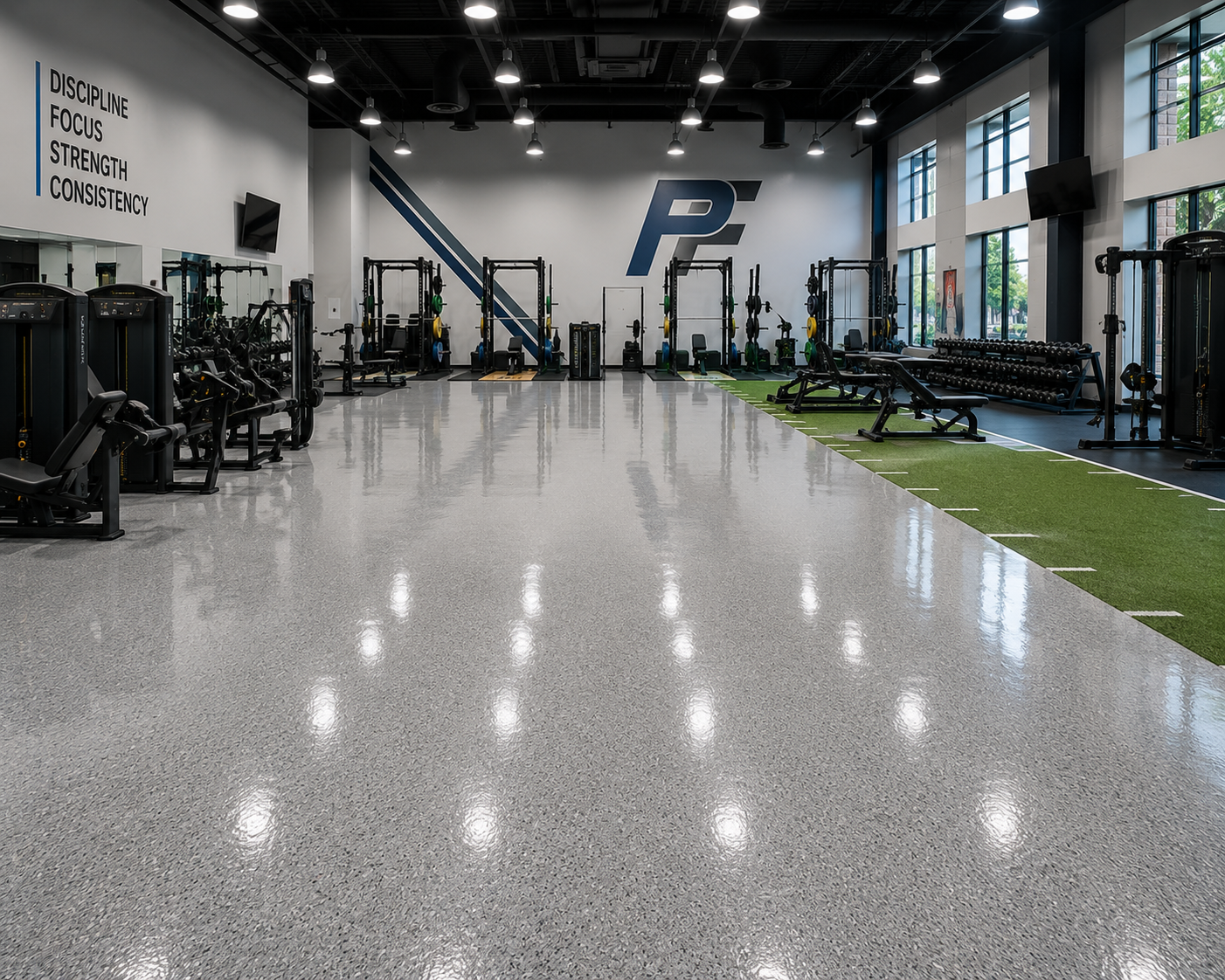 Coated floor in a fitness gym