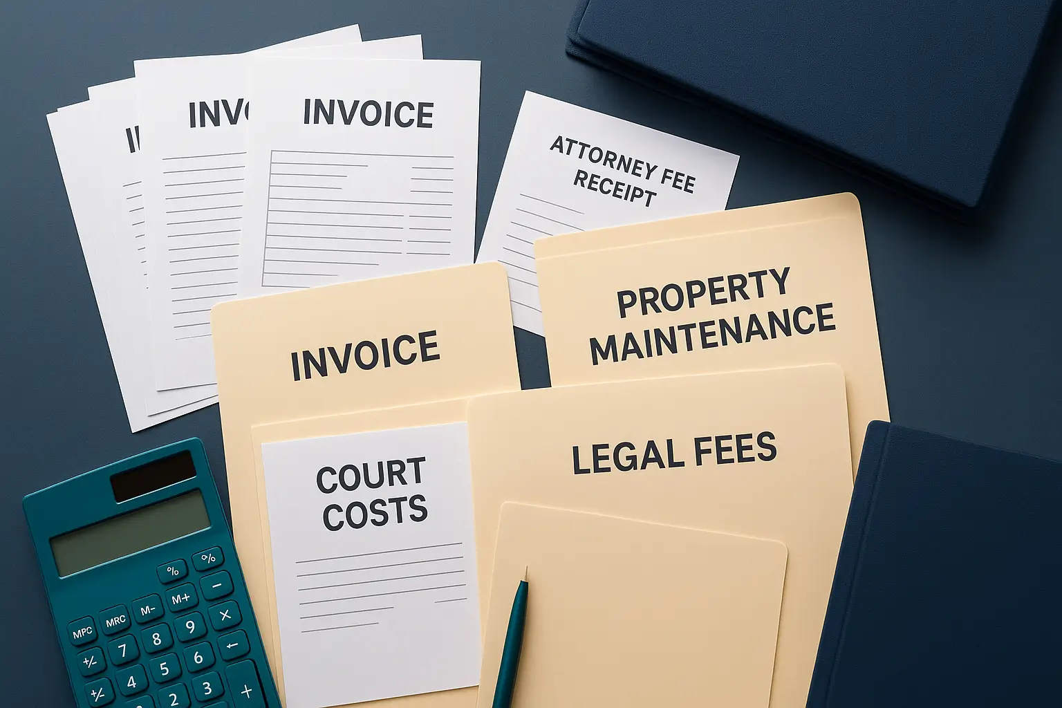 Stack of invoices and fee documents representing increased legal and administrative costs during a will contest.