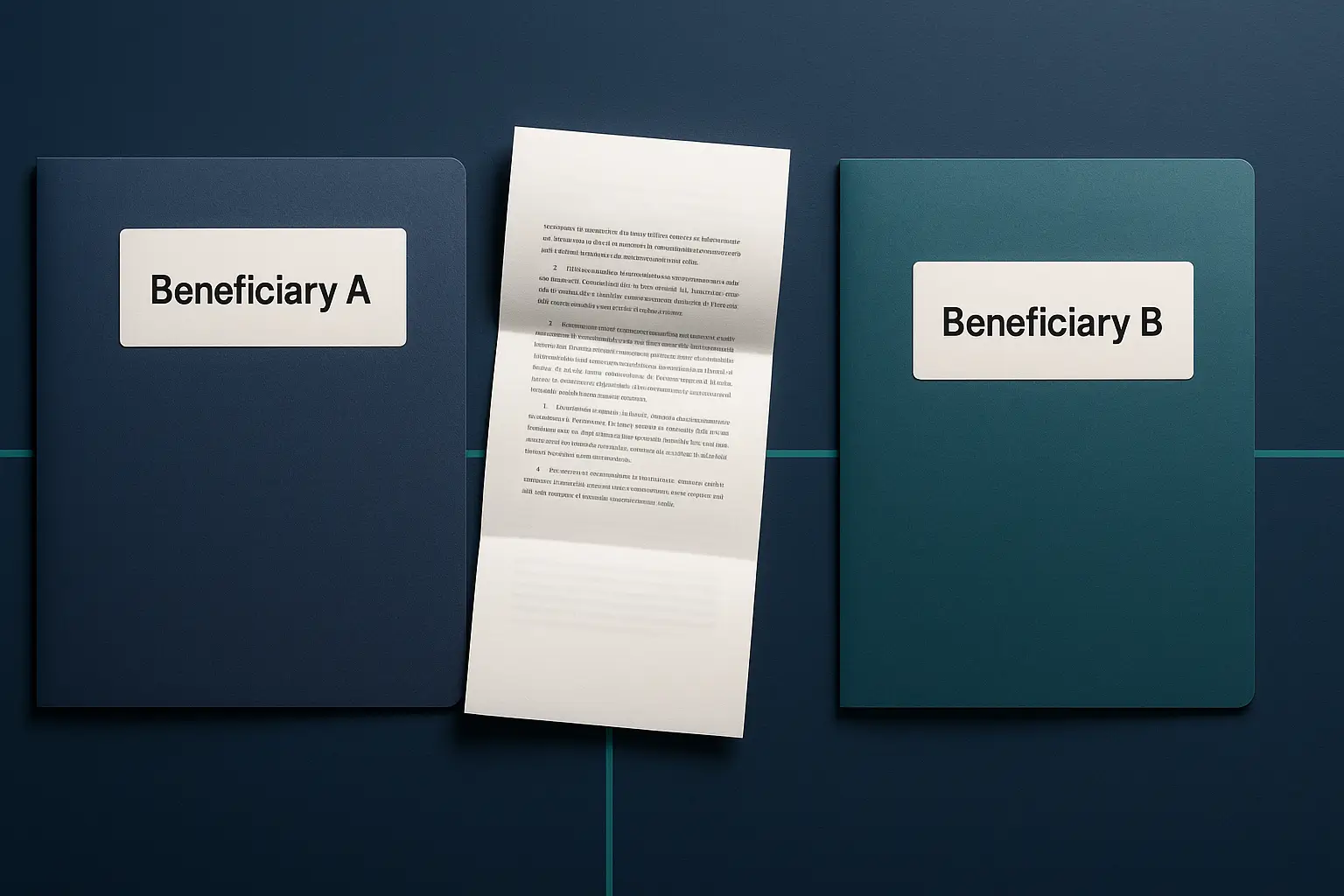 Divided estate folders representing strained family relationships and disputes during a will contest in Pennsylvania.