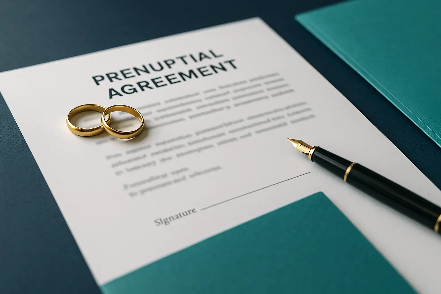 PA Probate Help image showing wedding rings and prenuptial agreement on navy legal desk representing waiver of spousal elective share rights