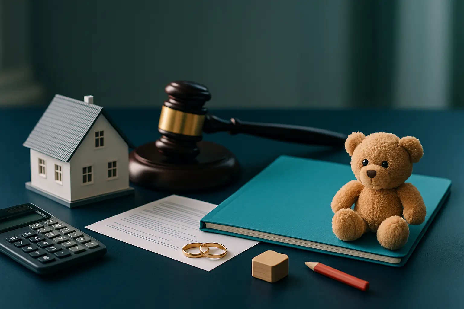 PA Probate Help image showing house model, gavel, teal guardianship folder, and teddy bear symbolizing identifying a guardian for minor children in Pennsylvania probate