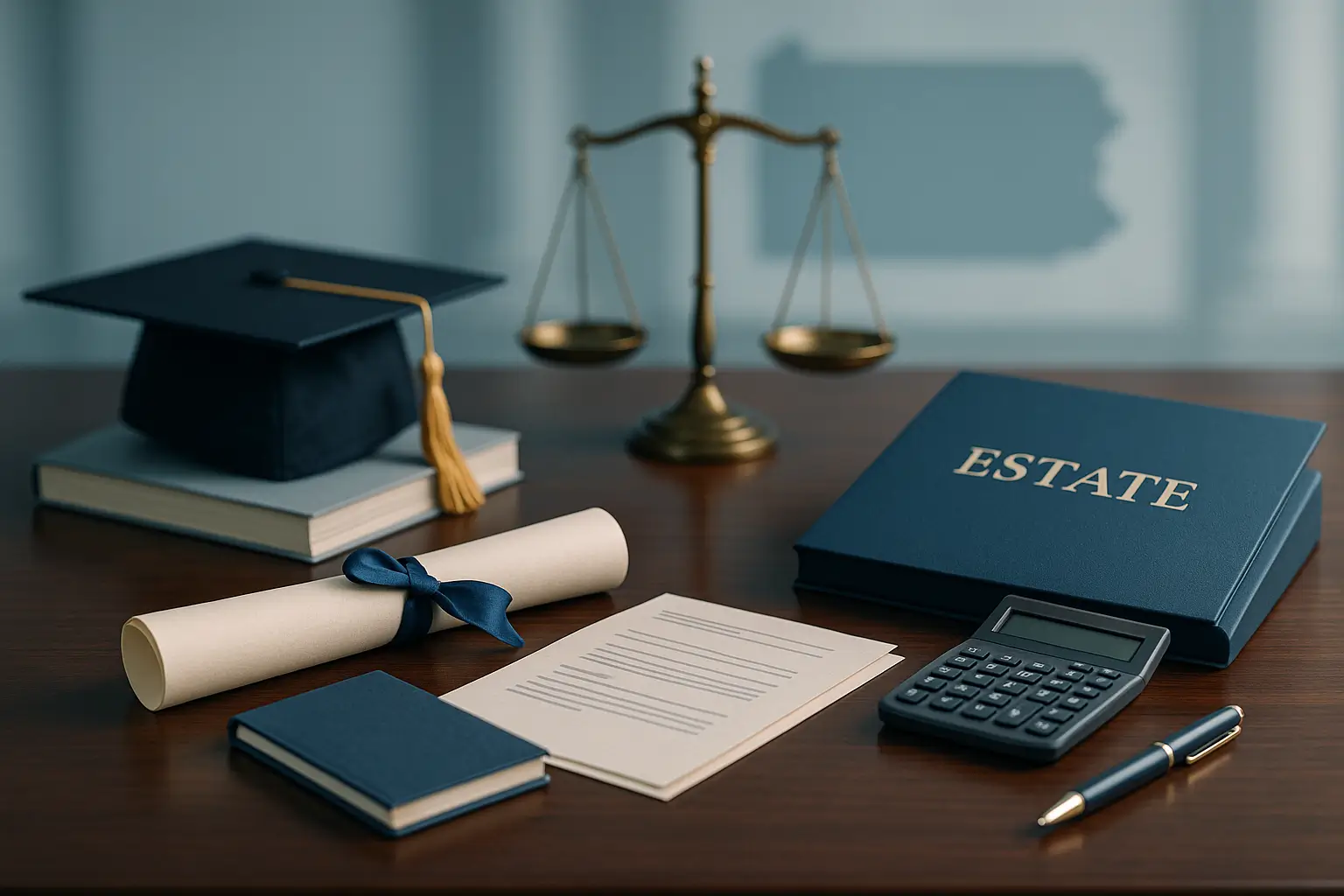 PA Probate Help image showing graduation cap diploma calculator and estate folder representing court ordered education expense support during Pennsylvania probate