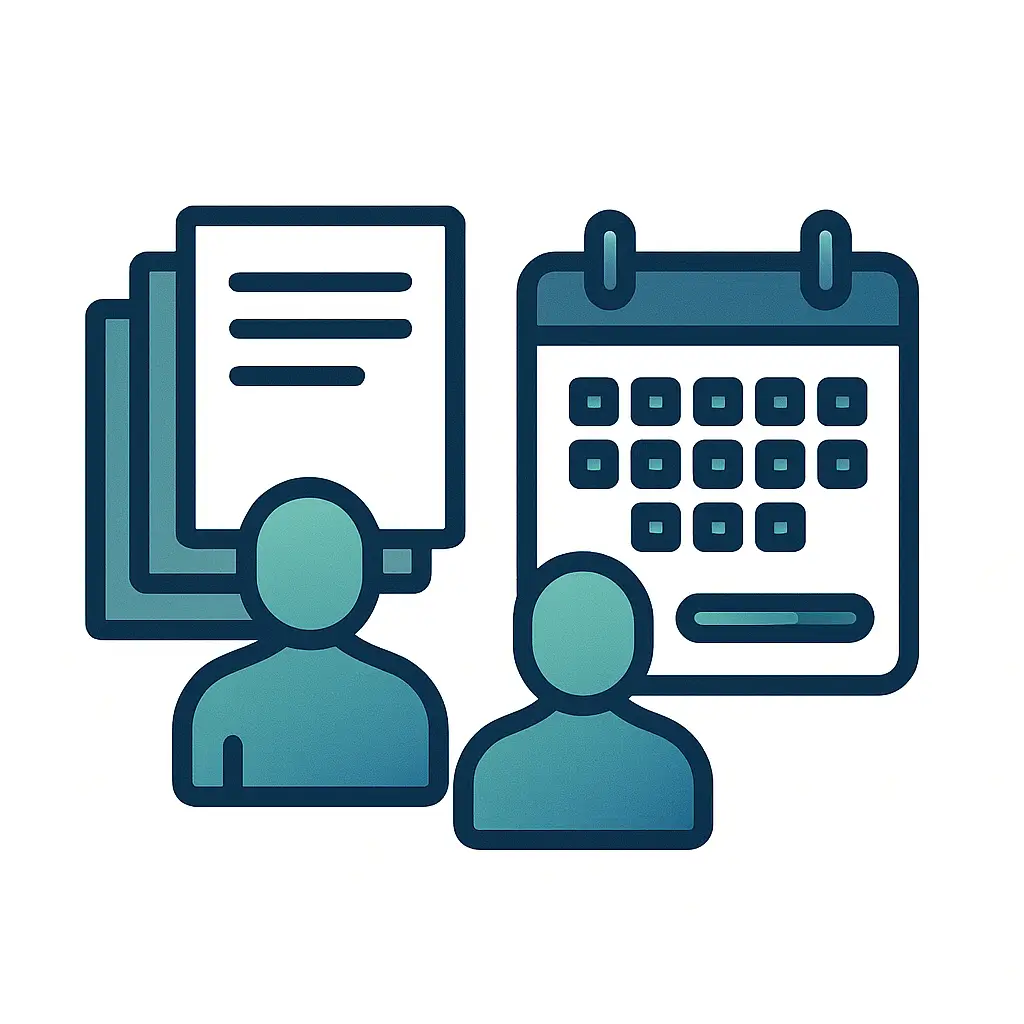 Icon showing organized documents, a calendar, and a progress bar in PA Probate Help brand colors, representing document organization and timeline management.