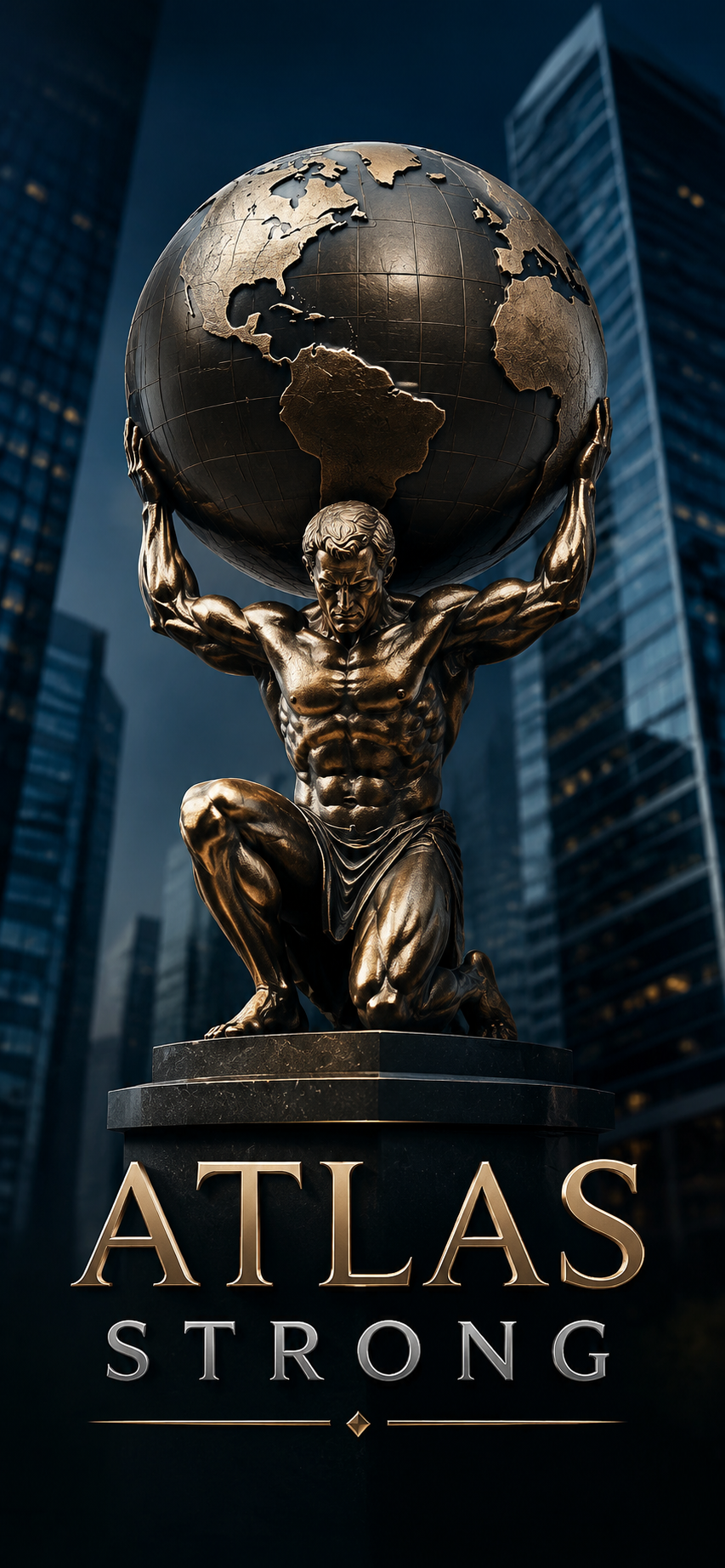 Atlas Strong bronze statue holding the globe aloft, the emblem of Atlas Strong Holdings, Inc.